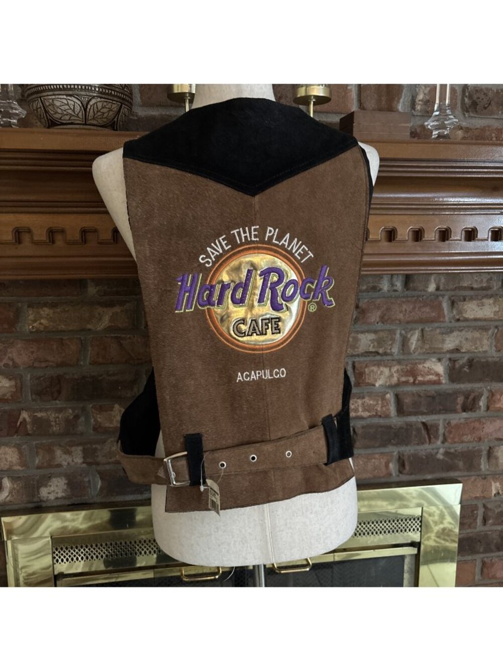 Save The Planet Hard Rock Leather Vest Brown Acapulco NOS Tags On